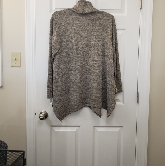 Rafaella weekend, Tan black, cowlneck drawstring, sharkbite hem knit tunic, SZXL - Picture 13 of 14